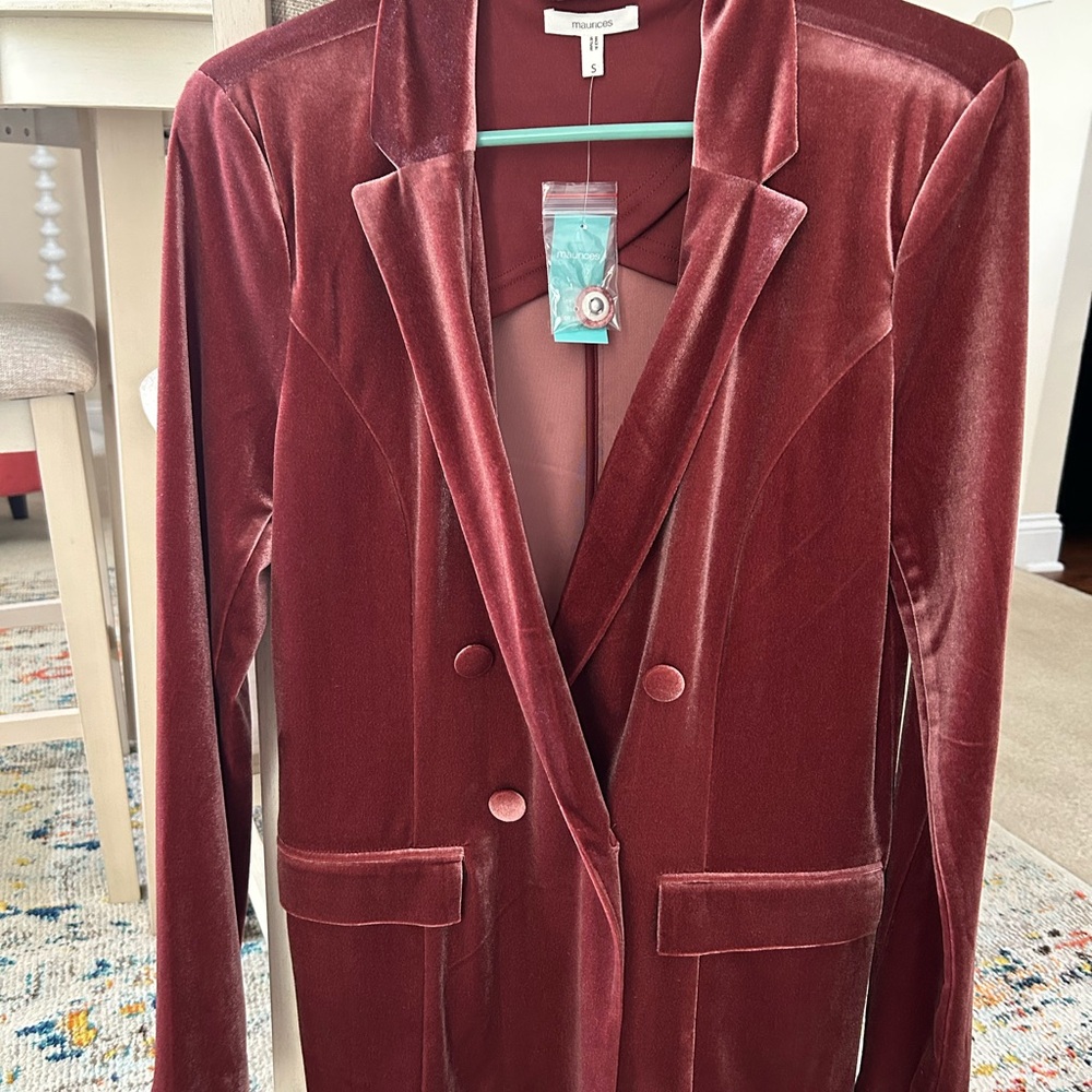 Maurices Red Velvet Blazer with Notched Lapels